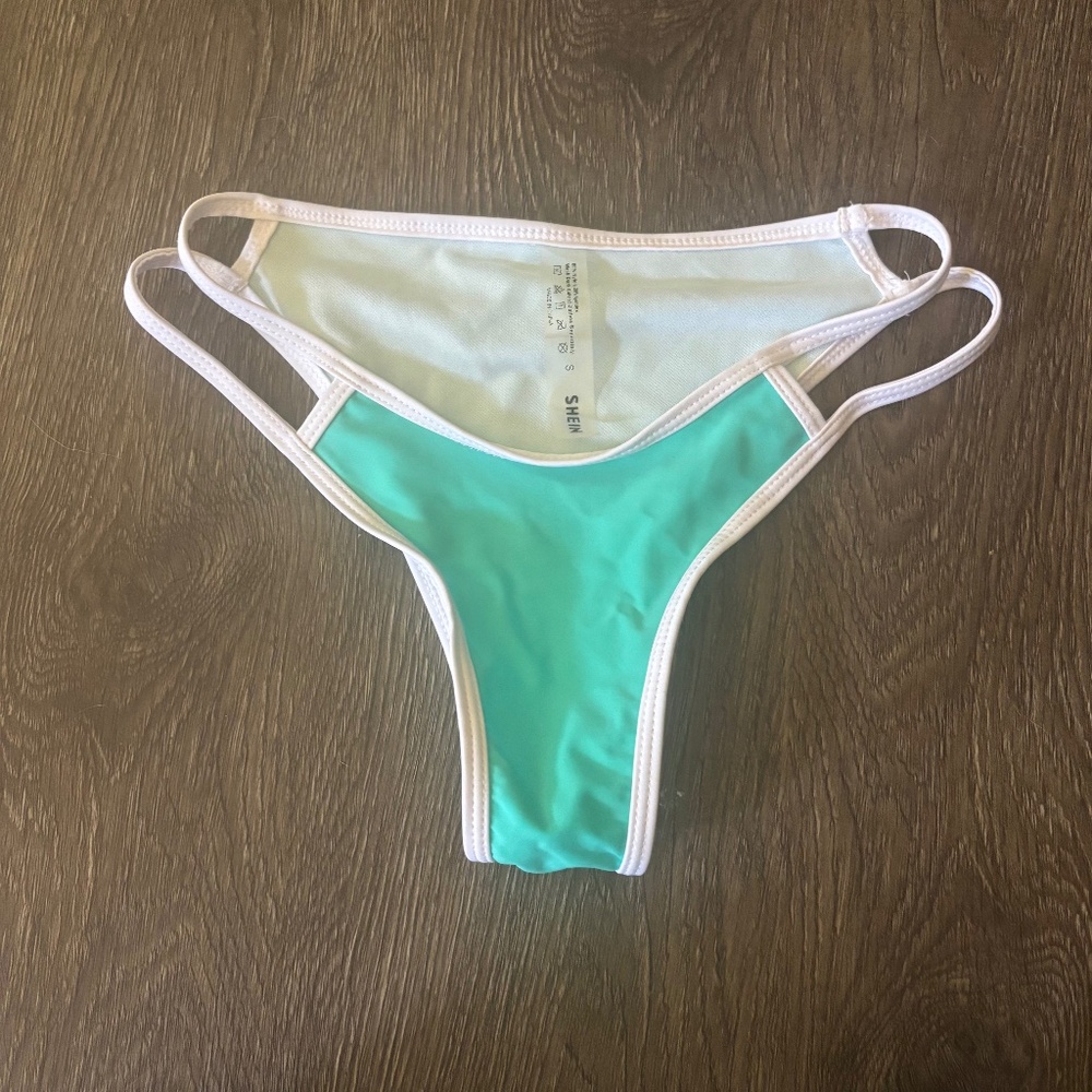 Mint green neon teal high waisted bikini bottoms swim swimwear beach thong
